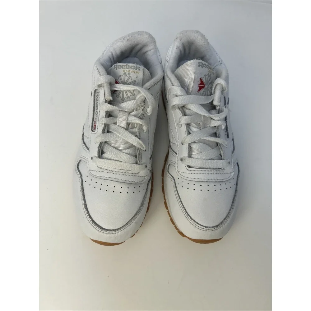 Reebok Classic Leather‎ Kids Sneakers Size 1 White/Gum Retro Athletic Shoes